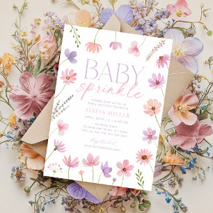 Invitation Pink violet Fleur sauvage fille saupoudrer bébé