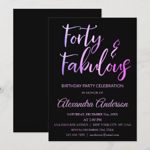Invitation Pink violet huile quarante et fabuleux anniversair