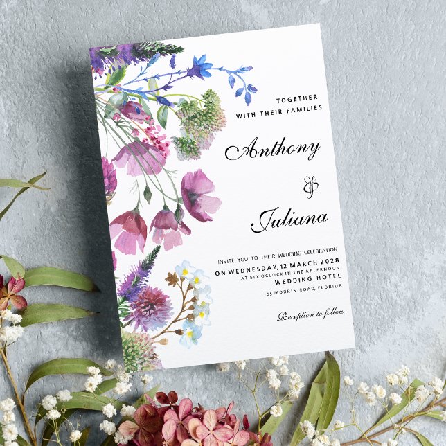 Invitation Pink violet lilas fleur sauvage Mariage d'été (Pink purple lilac wildflower summer Wedding)