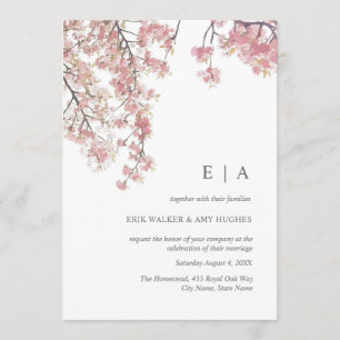Invitation Pink water color cherry blossom wedation invitatio