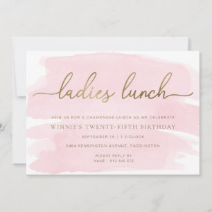 Invitation Pink Watercolor Gold Ladies Déjeuner