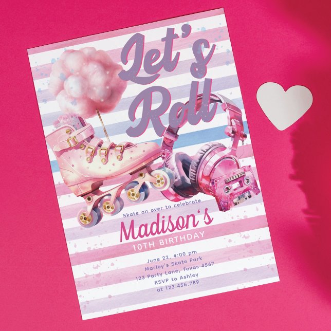 Invitation Pink Watercolor Lame à rouleaux Anniversaire (Créateur téléchargé)