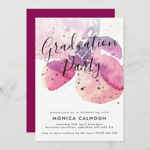 Invitation Pink Watercolor Orchid Graduation Party