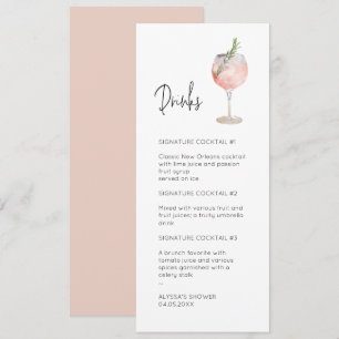 Invitation Pink Watercolor Signature Cocktail Menu