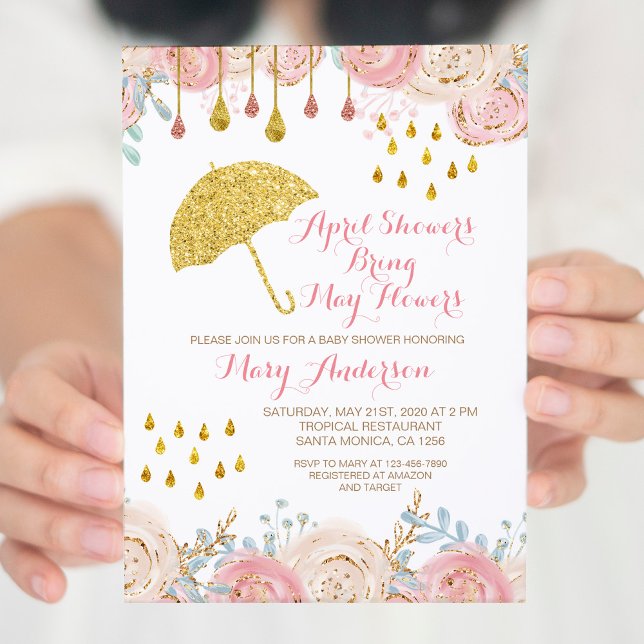 Invitation Pink Watercolor Spring Baby shower d'avril (Créateur téléchargé)