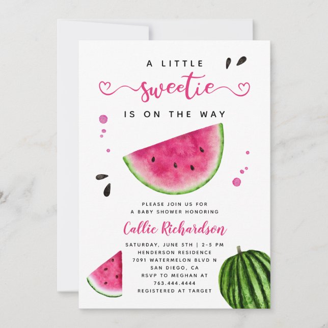 Invitation Pink Watermelon Little Sweetie Baby shower Invitat (Devant)