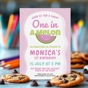 Invitation Pink Watermelon Thème Enfants 1ère fête d'annivers