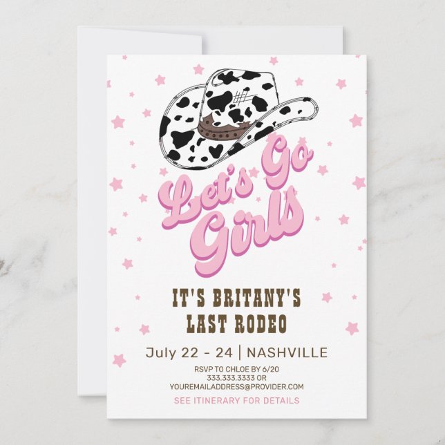 Invitation Pink Western Allons à la fête de bachelorette des  (Devant)