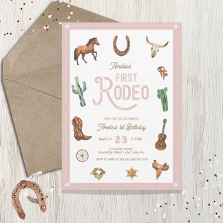 Invitation Pink Western Premier Anniversaire Rodéo bébé fille
