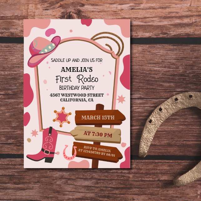 Invitation Pink Western wild west fille premier rodéo anniver (Créateur téléchargé)