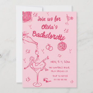 Invitation Pink Whimsical Main tiré Bachelorette Party