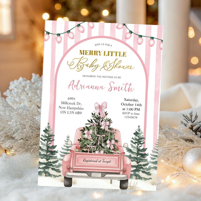 Invitation Pink Whimsical Stripes Merry Little Baby Shower (Créateur téléchargé)