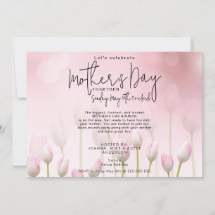 Invitation Pink Whimsical Tulips Mère's Day Script Brunch