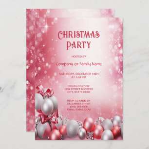 Invitation Pink White Christmas Balls
