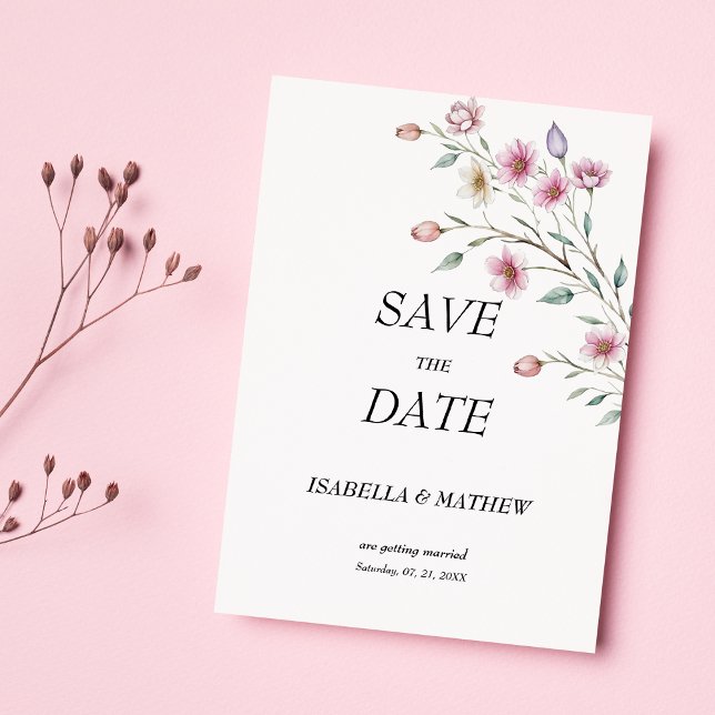 Invitation Pink white mint lilac spring flower Save the Date (Pink white mint lilac spring flower Save the Date)
