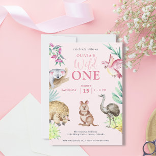 Invitation Pink Wild One mignon animal enfant 1er anniversair
