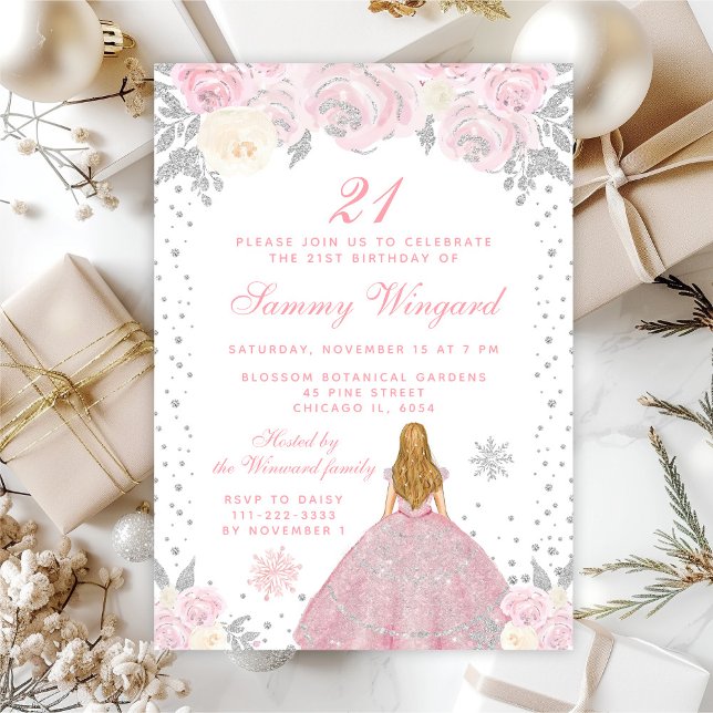 Invitation Pink Winter Blonde Hair Princesse Anniversaire (Créateur téléchargé)
