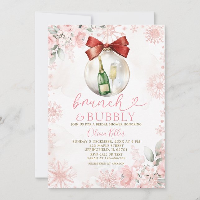 Invitation Pink Winter Brunch & Bubbly Bridal Shower  (Devant)
