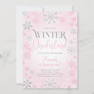Invitation Pink Winter Onederland Anniversaire Fête Invitatio