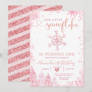Invitation Pink Winter Onederland Snowflake 1er anniversaire