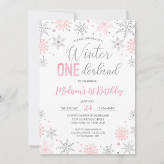 Invitation Pink Winter Onederland Snowflakes Premier annivers