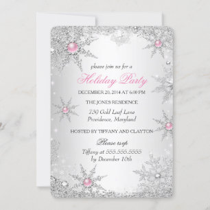 Invitation Pink Winter Wonderland Christmas Holiday Party 4a