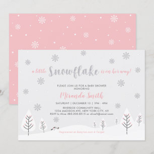 Invitation Pink Winter Wonderland, Fille Baby shower/Saupoudr