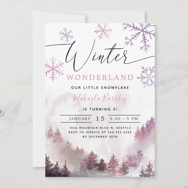 Invitation Pink Winter Wonderland Girl Anniversaire (Devant)