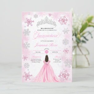 Invitation Pink Winter Wonderland Snowflake Quinceanera