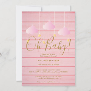 Invitation Pink Wood Twinkle Twinkle Oh Baby Baby shower