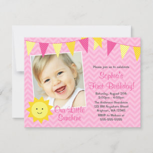 Invitation Pink Yellow Sunshine Photo Anniversaire