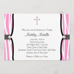 Invitation Pink Zebra Christening