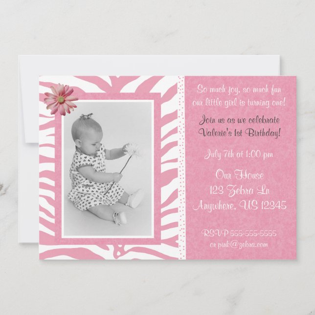 Invitation Pink Zebra Imprimer Les Filles D'Anniversaire Invi (Devant)