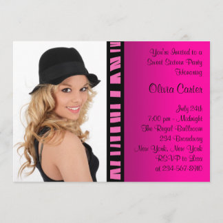 Invitation Pink Zebra Photo Sweet sixteen fête d'anniversaire
