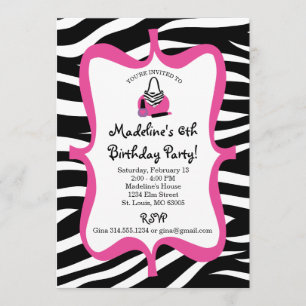 Invitation Pink Zebra Print Diva Spa Anniversaire