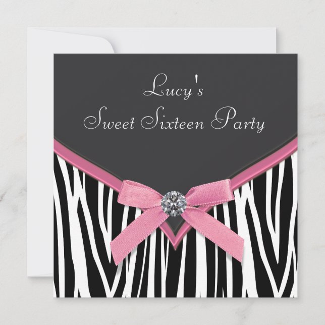 Invitation Pink Zebra Sweet 16 Anniversaire (Devant)
