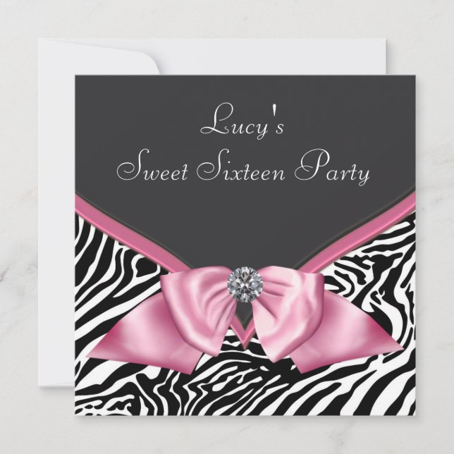 Invitation Pink Zebra Sweet 16 Anniversaire (Devant)