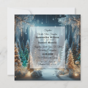 Invitation Pins couverts de givre dans une lueur hivernale de