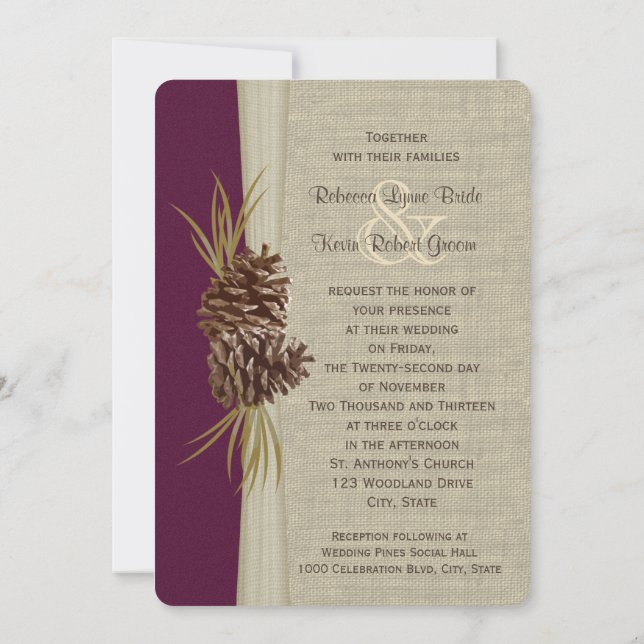 Invitation Pins de bois Mariage de prune profonde (Dos)