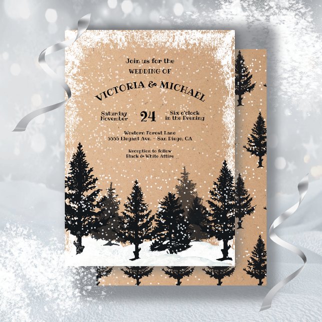 Invitation Pins de bois Mariage hivernal neige (Créateur téléchargé)