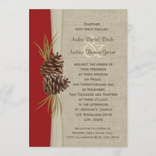 Invitation Pins de bois Mariage rouge