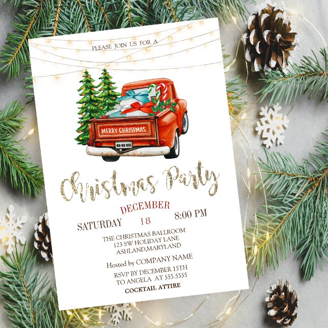 Invitation Pins de Camion Rouge, Fête de Noël en Bois (Créateur téléchargé)