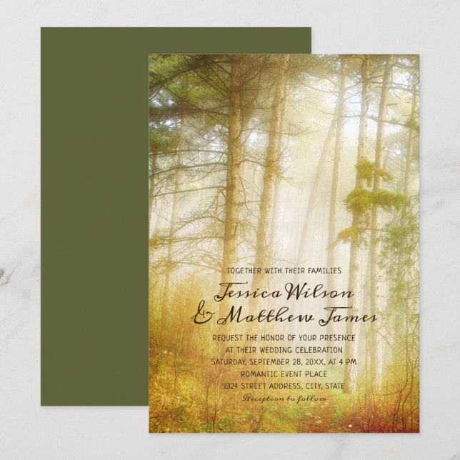 Invitation Pins de Forêt Rustique Mariage campagnard romantiq (Devant / Derrière)