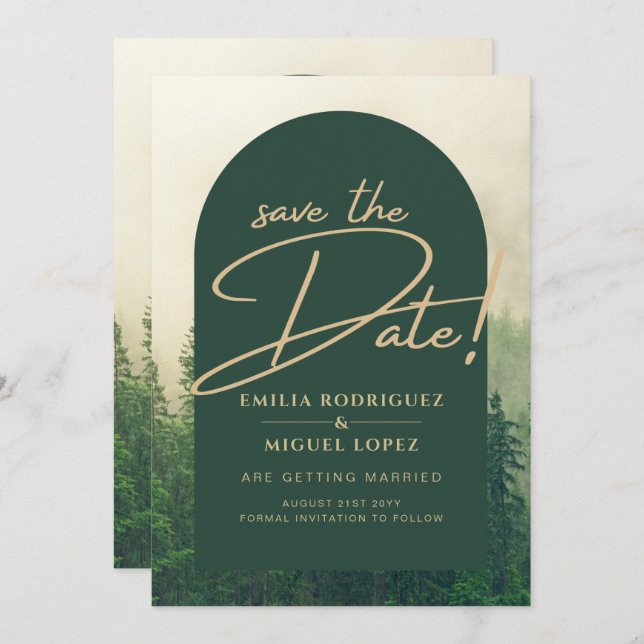 Invitation Pins de la forêt verte Mariage SAVE DATE (Devant / Derrière)