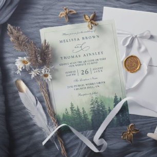 Invitation Pins de montagne verts brumeux Mariage rustique co