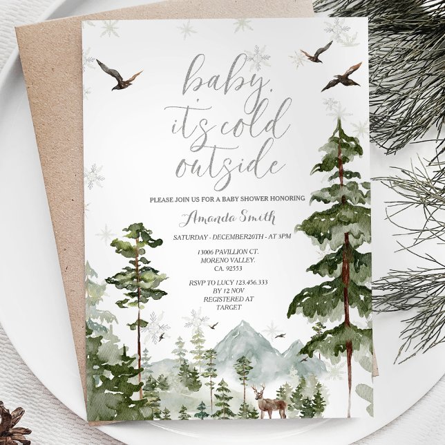 Invitation Pins d'hiver Arbres froids dehors du Baby shower (Créateur téléchargé)