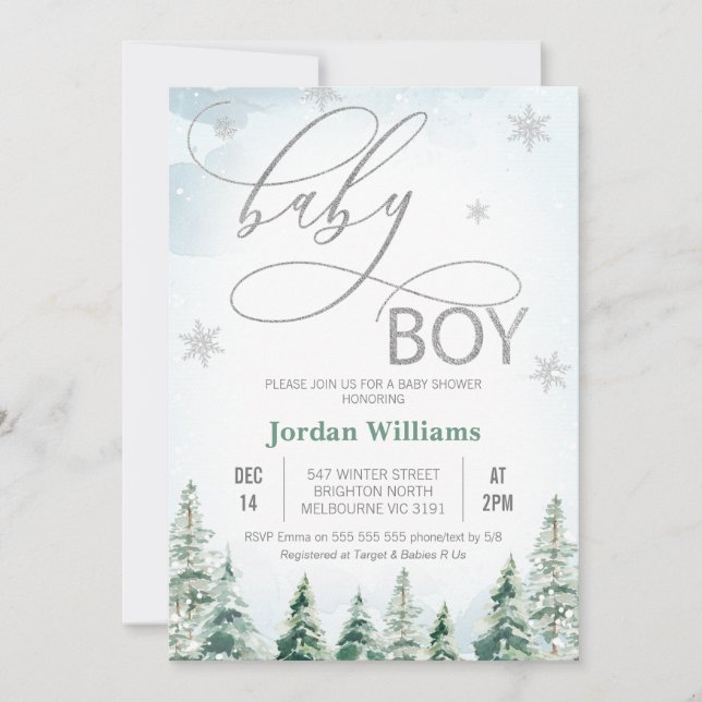 Invitation Pins d'hiver Baby shower bébé garçon (Devant)
