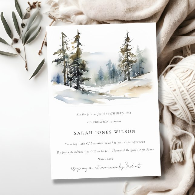 Invitation Pins d'hiver Chic Paysage de neige Anniversaire (Créateur téléchargé)