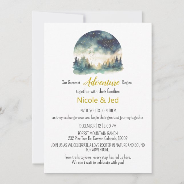 Invitation Pins d'hiver rustique neige extérieure Mariage (Devant)