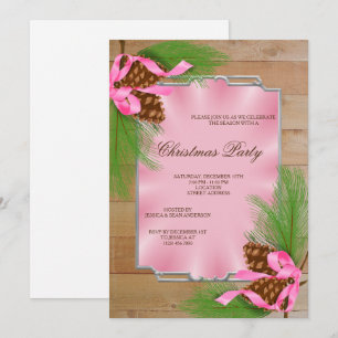 Invitation Pins en bois encadrés cônes et ruban Noël